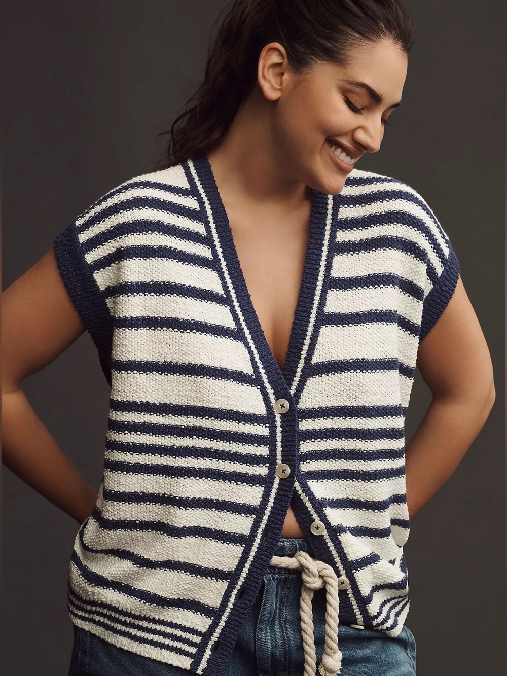 Maeve Anthropologie Striped Button-Front Knit Sweater Vest Size L